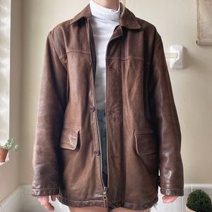 RARE 80-90s Vintage Faconnable Jeans Cowhide Leather Brown Jacket